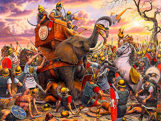 Слоны Пирра против римской пехоты. Это эффективное оружие при неудачном стечении обстоятельств могло стать смертельным и для своих хозяев